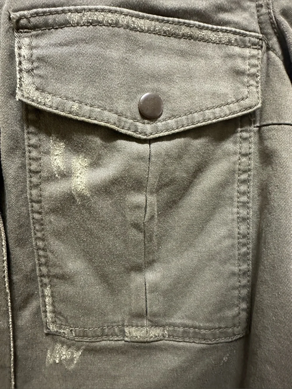 Free People LOU Olive Green/Black Accent Distressed Military Denim Jacket (XS) - Picture 5 of 12
